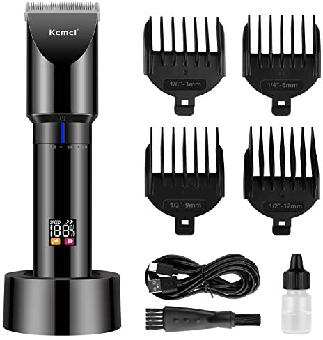 KEMEI Cortapelos negros para hombres, cuchilla ajustable, cortadora de peluquería profesional, cortadora de pelo inalámbrica recargable por USB, km-3293