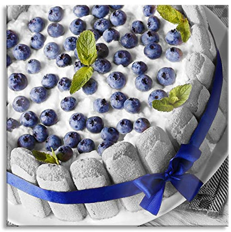 Pixxprint Glasbild, Wandbild auf Echtglas, Leckere Blaubeertorte, 60x60 cm, inkl. Aufhängung und Abstandshalter