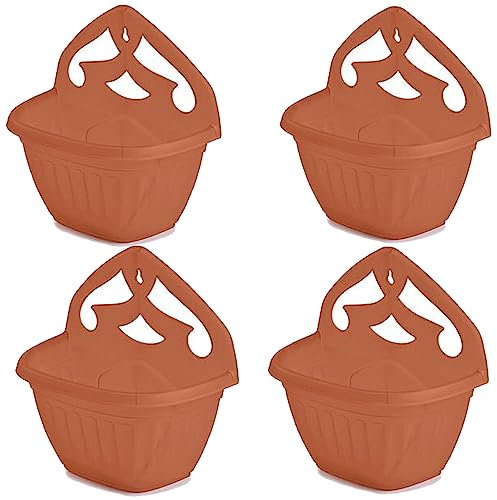 ZARVICZONIA Planters Pots - Wall Mounted for Plants and Flowers (Pack of 1, 2, 3, 4, 5) (Terracotta (Pack of 4))