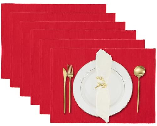 Chinesische rote Tischsets, 6er-Set, Küchen-Esstischdecke, Wende-Tischsets aus Baumwolle für Partydekorationen, 33 x 48 cm