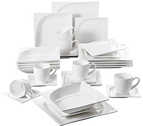 30 Piece Porcelain Dinner Set with 6*Cups,Saucers,Dinner Soup Dessert Plates Dinnerware Set Service for 6 Person