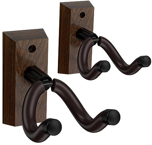 NUOSIYA Guitar Wall Mount Hanger 2 Pack, Walnut Guitar Hook Holder with Non-Slip Rubber Mat, Guitar Display Bracket Stand for Acoustic Electric Guitar, Bass, Mandolin, Banjo (Not for Ukulele)