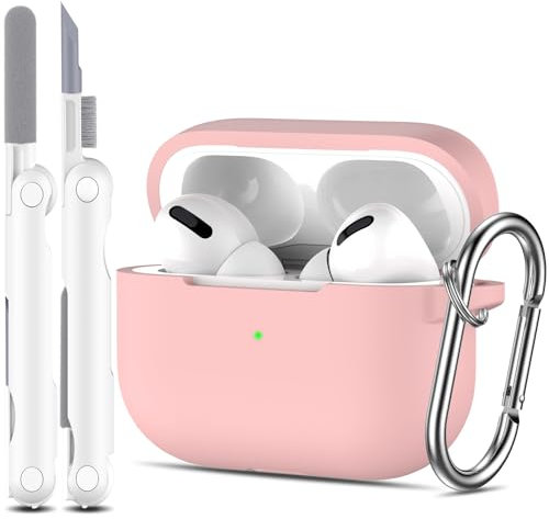 R-fun Custodia protettiva per AirPods Pro Generation con set di pulizia, protezione completa in silicone per custodia di ricarica Apple AirPods Pro 2019[LED anteriore visibile],Rosa