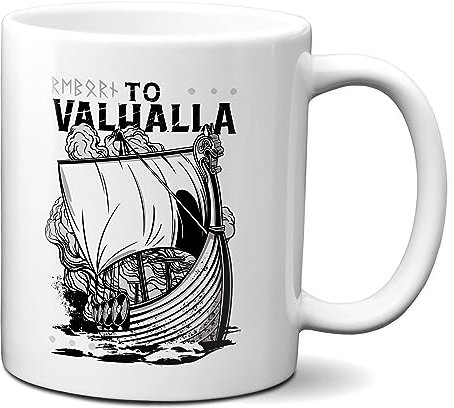Planetacase - Taza To Valhalla - Barco Vikingo Runas - Diseño Original - Apta para Microondas y Lavavajillas - 330 ml - Cerámica, Valhalla