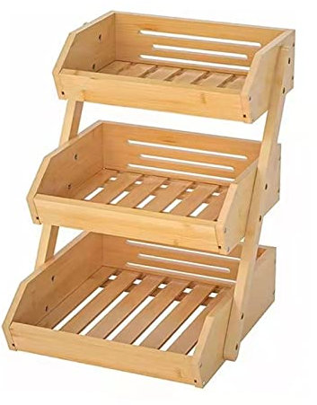 Bamboo Fruit Basket, 3-Tier Fruit Vegetable Bowl Holder Detachable Bread Vegetables Storage Stand for Kitchen Countertop, Snacks Rack in Home Kitchen and Office(30 x 33 x 41cm)