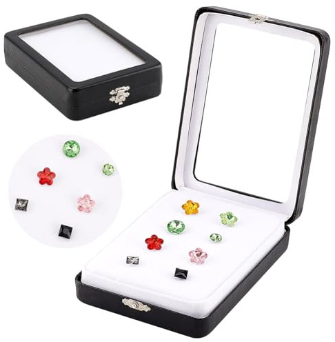 OLYCRAFT 96x136x32mm Schmuck Edelstein Vitrine Kunstleder Diamant Präsentationsbox Schwarze Edelstein Vitrine Mit Klarem Glasfenster Schwamm Innen Für Edelsteine Münzen Diamanten
