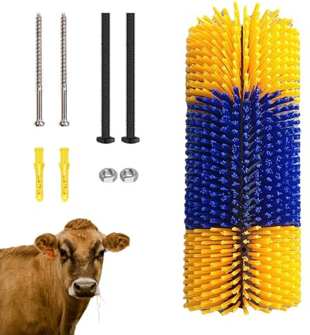 Kratzbürste für Pferd Kuh, Halbrunde Pferde Bürsten 40cm Kuhbürste Universal Kratzbürste Nylon Kratzmatte Massagebürsten für Schaf Pferd Kuh Nilpferd, Gelb Blau