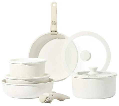 FEIGUO Juego de sartenes, juegos de utensilios de cocina antiadherentes con mango desmontable, juego de utensilios de cocina de inducción antiadherentes con mango extraíble (se adapta a todos)