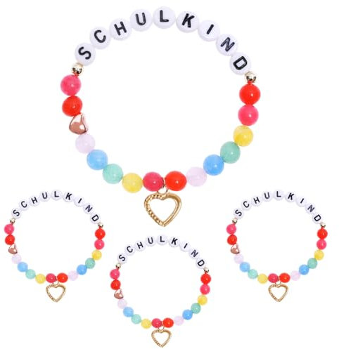 LOHAME 4pcs Schulkind Armbänder Einschulung Geschenk Kinder Schulanfang Perlen Armband Endlich Schulkind Freundschaftsarmband für Jungen Mädchen 2024 Schulstart Erster Schultag Abschiedsgeschenk