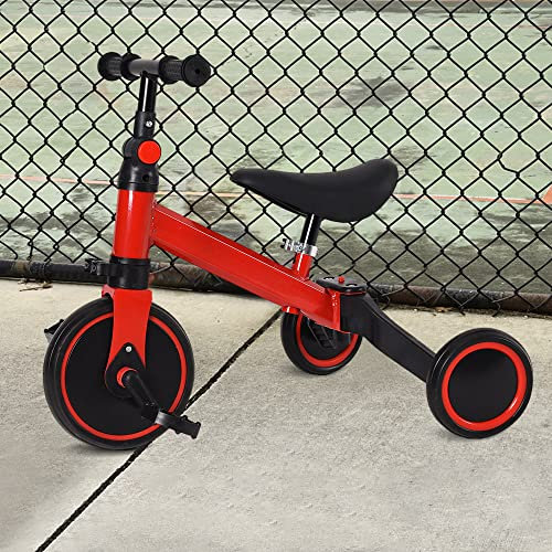 OHMG Kinderkraft 3-in-1-Kinderrad, mitwachsend, Laufrad, skalierbar, Babykinderwagen, Trike Baby, mitwachsend, mit abnehmbaren Pedalen (Rot (3 in 1)