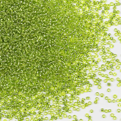 Bulk Seed Beads 110 grams about 9800pcs, 2mm 12/0 Olive Green Glass Craft Beads for Making Earrings, Bracelets, Pendants, Waist Jewelry,DIY Handmade Seed Beads(Olive Green Silver Core)