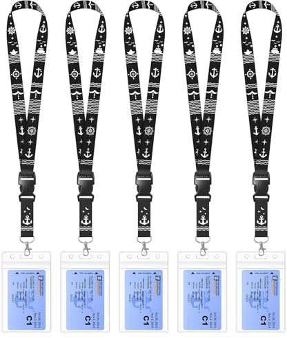 Avorast 5er-Pack Ausweishüllen mit Band – wasserdichte, abnehmbare und langlebige Schlüsselbänder zum Umhängen, Kartenhüllen für Ausweise, Schlüssel und Kreditkarten (Schwarz)