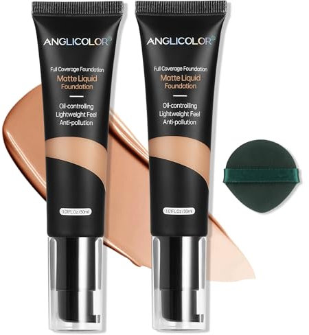 Anglicolor 2PCS Foundation,Concealer Foundation,Matte Natural Full Coverage Foundation,Wasserfest und Lang Anhaltend,Für Alle Hauttypen Geeignet,5 Farben verfügbar (2PC 105, 2PCS)