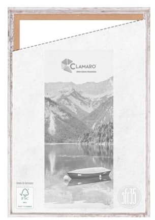 CLAMARO 'SFR35' Schattenfugenrahmen für 50x70 cm Keilrahmen | Eiche Vintage Weiss | MDF-Holz Bilderrahmen für Keilrahmen Leinwände inkl. Aufhänger und Montagematerial