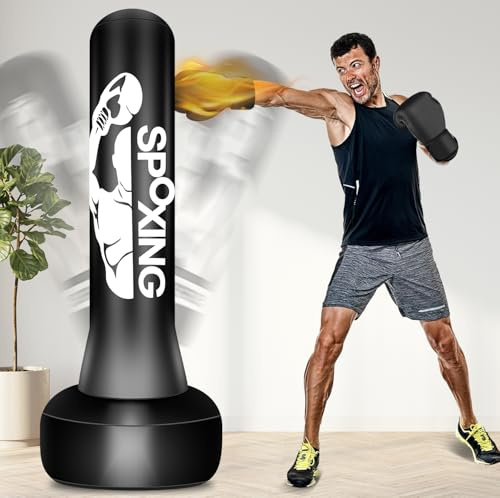Freistehende Boxsäcke für Erwachsene und Teenager, 177,8 cm, schwerer Sack mit Ständer, stehendes Boxen, aufblasbares Kickbox-Training, MMA, Muay Thai Fitness