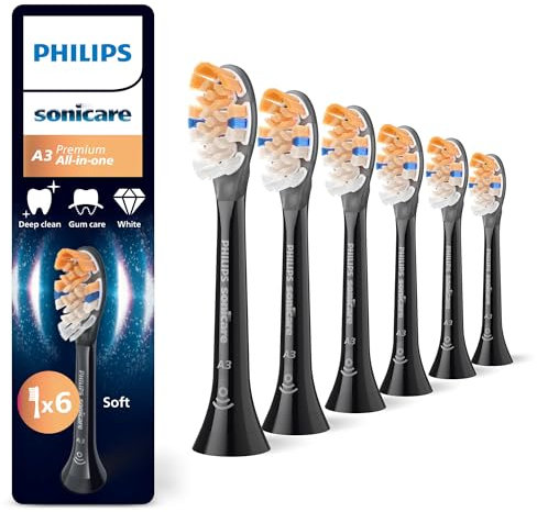 Philips Sonicare A3 Premium All-in-One, Original Ersatzbürstenköpfe, Schwarz, 6er-Pack, HX9096/88