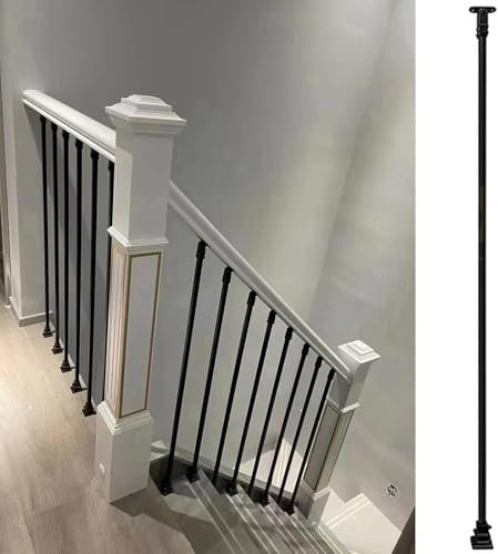 AVLLSO Balaustre Postes de balaustre de Escalera Negros con Soporte inclinable, Poste de Madera, barandilla de Madera, Equipo Completo(Metal Baluster Height 100cm/39in)