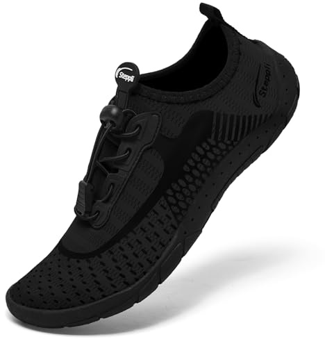 Steppli Water Shoes Beach Swim Aqua Quick-Dry Breathable Lightweight Shoes for Men Women Black EU35=UK2.5