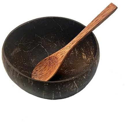 Natural Coconut Shell Bowl with Wooden Spoon Wooden Salad Fruit Serving Dish, Rustic Tableware for Yogurt, Salad, Ice Cream - Perfect for Home and Restaurant Use
