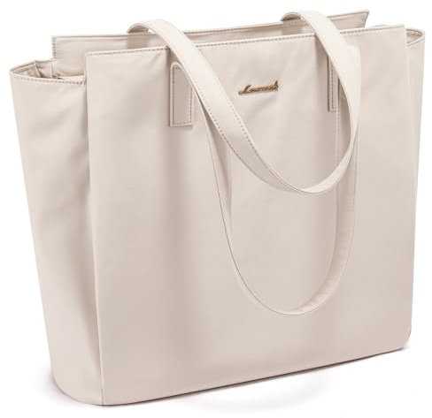 LOVEVOOK Shopper Tasche Damen Handtasche Mittelgroß Tote Bag Women Mit Reißverschluss Laptoptasche 14 Zoll Arbeitstasche Lehrertasche Einkaufstasche Schultertasche für Schule Uni Büro Reisen, Beige