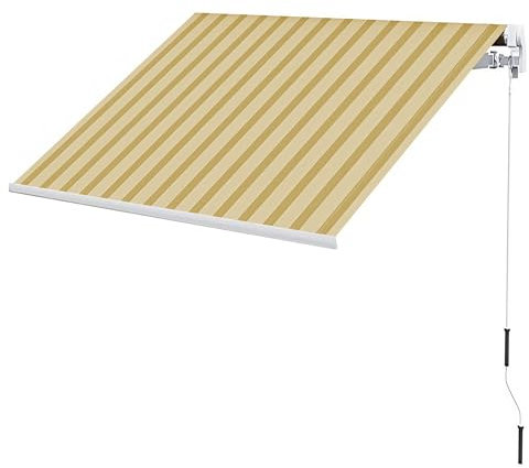 Aeffe Tenda da Sole a Caduta 300 x 250 Centimetri cm Avvolgibile, Estensibile, con Struttura in Alluminio Tessuto 280gr/mq (Bianco e Giallo)