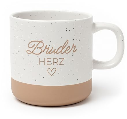 printplanet® Gravierte Keramik Tasse mit dem Layout „Bruder Herz“ – Weiß-Braun – 360 ml – spülmaschinenfest – Geschenkidee