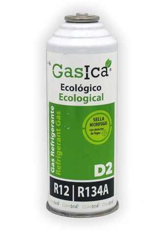Hop Parts GASICA D2 🧊 Gas Refrigerante Orgánico y Ecológico 226g | Equivalente a 680g R12 y 590g R134A | Compatible con R12 y R134A | Sella Microfugas | Gas Refrigeración Aire Acondicionado, Recomend