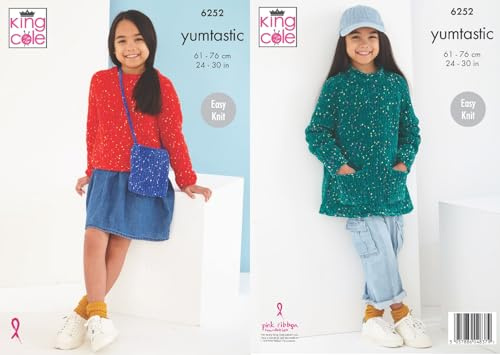 King Cole Childrens Knitting Pattern Girls Sweaters & Bag Easy Knit (6252)