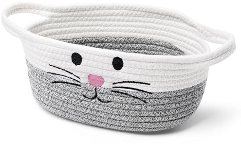Cesto portaoggetti intrecciato in corda di cotone con manici – Cesto porta-giocattoli per bambini, Cestini portaoggetti per la cameretta dei bambini – Organizzatore di giocattoli per animali domestici