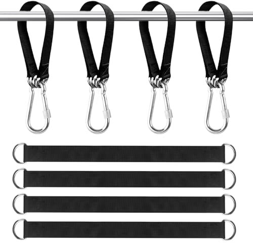 QiXinGYL 4 Pcs Hammock Straps Tree Swing Hanging Kit, 30 x 2.5 cm Heavy Duty Strap with Carabiner Rings, Adjustable Rope for Swings Chair Camping Outdoor Patio