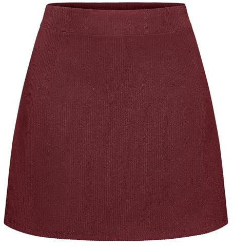 Timormode Mini Skirts for Women High Waisted Corduroy A-Line Skirt 2025 Basic Casual Fall Winter Pencil Short Skirts TMS8012 Burgundy S