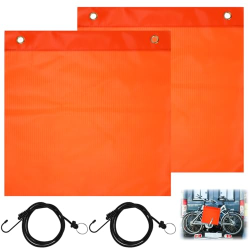 QWORK® 2 Stück 30x30 cm Rote Warnflagge,Rote Fahne Überlänge mit Gummiseil, Witterungs und UV-beständig, universell für Anhänger und Wohnwagen