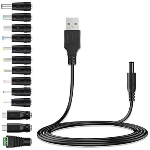 Hiacinto 13 in 1 USB auf DC Stecker Kabel USB A auf Hohlstecker Ladekabel Netzkabel Stromkabel Adapterkabel mit 13 Stecker für Router, Rasierapparat, TV Box