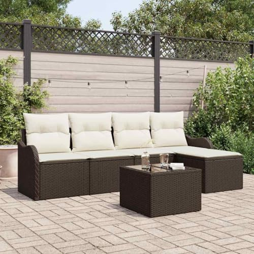 YuuSsea Gartensofa-Set Braun Poly-Rattan, 5-Sitzer Modulares Outdoor-Sofa mit Kissen, UV-beständig, Leicht, für Terrasse, Garten, Balkon, Hohe Belastbarkeit