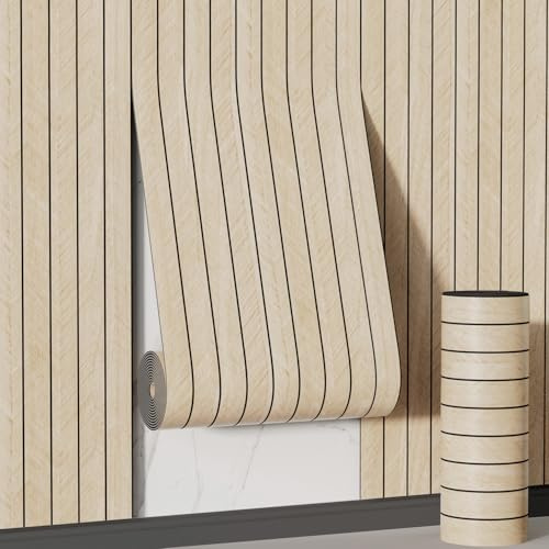 Arthome 3D Autocollants Panneau Mural Decoratif,ImperméAbles Effet Bois Panneaux,Papier Peint épais Bois Insonorisant pour Les Murs du Salon, de La Cuisine Et Du Bureau,Beige 40x610cm