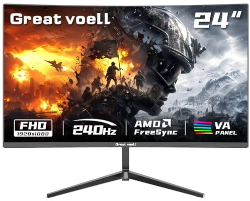 Great voell Monitor curvo para juegos de 24 pulgadas y 240 Hz, MPRT 1 ms, FreeSync