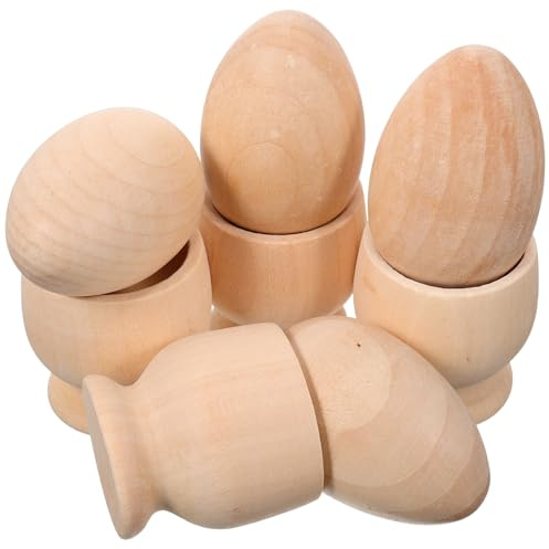 MUELODSIC 4 Stück Selbstgemacht Eierbecher Unbemalt Stabile Eierhalter für Basteln und Dekoration Naturfarben Küchen und Party Deko