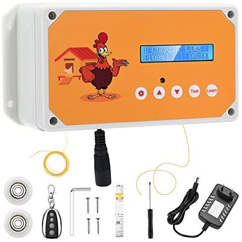 Jradse Hühnerklappe Automatischer Hühnerklappe mit Timer und Fernbedienungen, IP65 Wasserdichtes Geflügeltür-Hebesystem für Sichere Hühnerhaltung, Batterie oder Solarbetrieben