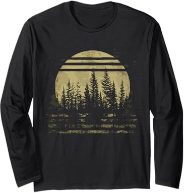 Rétro Vintage Forest Wildlife Arbres Nature Amateurs de Plein air Manche Longue