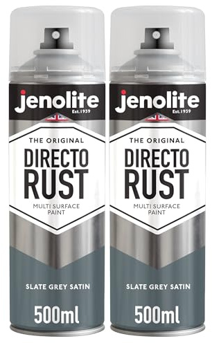 JENOLITE Directorust Spray Paint Slate Grey Satin 2 x 500ml Direct To Rust | Direct To Rust Spray Paint For Metal, All-In-One Multi Surface Paint for Metal, Wood, Plastic, Ceramic - RAL 7031