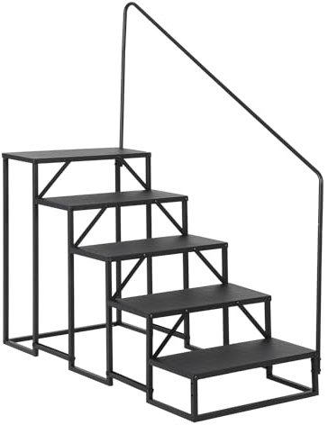 Caravan Steps with Handrail, 5 Step Motorhome Stairs with Anti-Slip Wide Pedals, 300kg Heavy Duty Steel Steps for Static Caravan, Hot Tub, RV, Mobile Home & Garden, 66 x 135 x 167 cm
