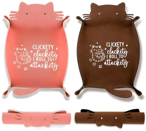 Cat Dice Rolling Tray,Qiundar 2 PCS Novelty Folding Leather Dice Holder Premium Catchall Jewelry Tray for RPG, Board Games and Travel