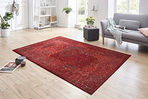 Hanse Home Plume Rug - Distressed Look Rug Short Pile Modern Vintage Design Rugs for Dining Room, Living Room, Children's Room, Hallway, Bedroom, Kitchen - Red 80 x 150 cm