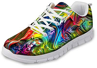 POLERO Sneaker Zapatillas de Deporte Pintura al Óleo Abstracta para Dama Mujer con Cordones 39 Talla Europea