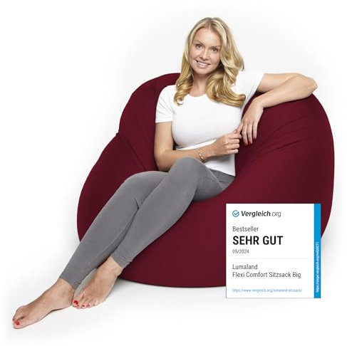 Lumaland Flexi Comfort Sitzsack Big | Flexibler Premium Bean Bag | 155 x 100 cm Sitzkissen | Ideal zum Liegen oder Sitzen | Sessel & Sofa für Kinder und Erwachsene [Rot]