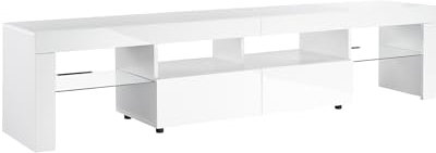 Mueble de TV Blanco de 200 cm, Color Blanco, Consola de TV para TV de 65 a 80 Pulgadas con Luces para televisores de 55 a 90 Pulgadas, 200 cm de Ancho x 45 cm de Profundidad x 45 cm de Alto