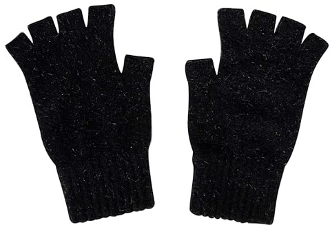 Genuine Merino Wool and Possumdown Fingerless Gloves for Men and Women | UNISEX - Black - Medium