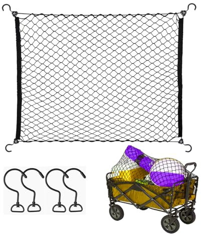 MAMIKO Frachtnetz für Mehrzweck-Klappwagen, Gartenwagen, Faltbare Trolleywagen, Strandwagen, strapazierfähiges, elastisches Nylon-Netz, ca. 61 x 80 cm bis 119 x 180 cm