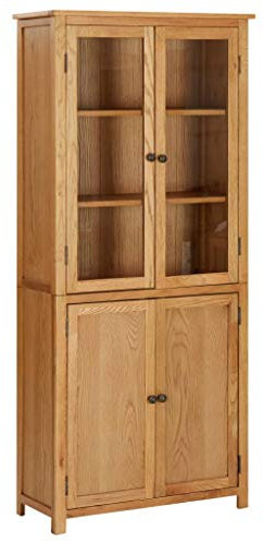 vidaXL Eichenholz Massiv Bücherschrank mit 4 Türen Vitrinenschrank Vitrine Regal Schrank Standvitrine Hochschrank Kommode 80x35x180cm Glas