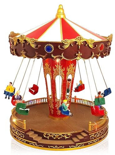 TIN Dreams | Weihnachtskarussell mit Bewegung, Musik und Lichtern | Schaukelkarussell | Musikalisches Karussell | Weihnachtsdekoration für Zuhause | Miniatur Weihnachtsdorf, Villa, Stadt